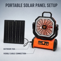 Ventilateur de camping extérieur avec panneau solaire, fonction minuterie, chargement USB, batterie portable 20 000 mAh, lampe à oscillation automatique