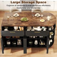 SENYU Pulau Dapur Modern Hitam Dengan Bagian Atas Kayu Gelap, Rak Melengkung, Kabinet Penyimpanan, Desain Multifungsi