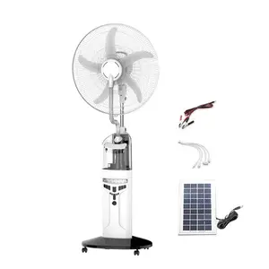 Ventilador de névoa de água solar recarregável dc de 16 polegadas com 9 velocidades ajustáveis