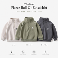 Sweat-shirt d'hiver 2026 pour garçons, doublé polaire, col montant, demi-zip, en mélange de coton doux, chaud et décontracté, style streetwear pour enfants