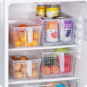White household kitchen refrigerator organizer food fruit vegetable plastic storage basket with handle
