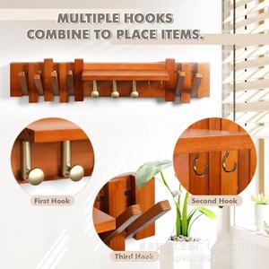Wooden wall-mounted entryway <b>key</b> rack, multi-purpose door hook, coat rack, no-drill umbrella and bag <b>hanger</b>. - Product Image 2
