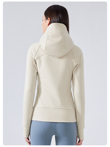 Vestes de sport à manches zippées en <span class=keywords><strong>polaire</strong></span> pour femmes hiver extérieur Fitness sweats à capuche chauds avec trou pour le pouce - Product Image 4