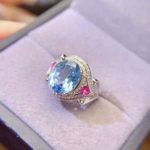 Novo Design Céu Azul Topázio Darry Anel De Prata 925 Anel Ajustável para Mulheres Meninas, anéis De Noivado Personalizado - Product Image 4