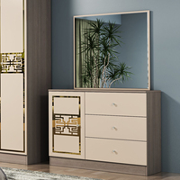 Ensemble de chambre à coucher moderne à prix abordable, 5 pièces : lit, armoire, commode, 2 tables de chevet avec fonction massage, petite taille