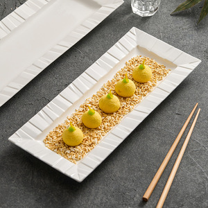 Piring Keramik Persegi Panjang Desain Origami Modern, Porselen Bertekstur Putih, Nampan Sajian Sushi untuk Peralatan Makan Hotel Restoran - Product Image 1