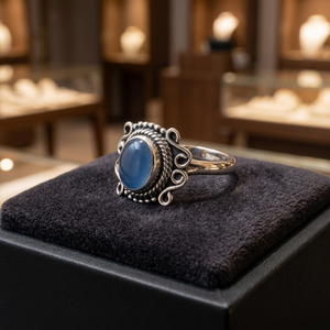 Handmade <b>925</b> <b>Sterling</b> <b>Silver</b> <b>Rings</b> with Blue Chalcedony Gemstone Bezel Setting Inlay Technology for Anniversaries - Product Image 1