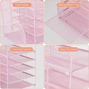 Desk <b>Organizers</b> and Accessories 5 Tier Paper Letter Tray <b>Organizer</b> with <b>File</b> Holder Desktop <b>Organizer</b> for Office Supplies Pink - Product Image 4