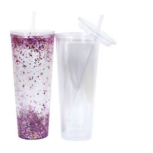 Gobelet en plastique personnalisé à double paroi perforée de 24 oz avec couvercle plat, fond anti-fuite perforé et paille - Product Image 1