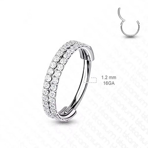 Pendiente de doble aro de acero inoxidable 316L con circonita incrustada, para nariz, septum, <span class=keywords><strong>labio</strong></span>, cartílago, sin costuras - Product Image 4