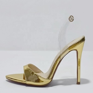 Sandales à talons hauts pour femmes, grande taille 47, en PVC, à bride arrière avec boucles, bout ouvert pointu, coupe large, style slingback - Product Image 1