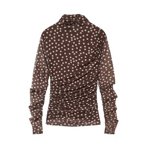 MYST&ZA Abbigliamento Donna Primavera 2026 Nuova Moda Maglietta a Collo Alto con Stampa a <span class=keywords><strong>Pois</strong></span> Vestibilità Slim Strato Interno Semi-Trasparente 27074099 - Product Image 6