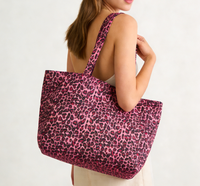 Sac fourre-tout surdimensionné à imprimé léopard, écologique et durable, avec étiquette de broderie personnalisée, logo cousu, pour femme, style de vie, week-end