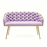 Canapé en velours tissé à la main de luxe haut de gamme, banc avec accoudoirs et pieds dorés pour salon, hôtel, salon