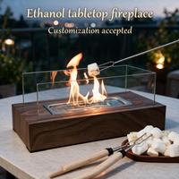 Brasero de table portable effet bois, mini foyer de bureau rectangulaire à éthanol avec appareil à S'mores, vente en gros