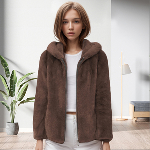 Vente chaude : Manteau en fourrure épais et chaud, couleur unie, grande taille, manches longues, col rabattu, tendance hiver - Product Image 5