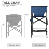 Chaise de directeur haute bleue, hauteur d'assise 30,7 pouces, chaise pliante avec table latérale et porte-gobelets, supporte 350 lb, pour le camping et les activités de plein air