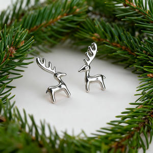 Orecchini a perno a forma di cervo Safilay, in lega placcata argento con zirconi, simpatici gioielli unisex a forma di animale, idea regalo - Product Image 4