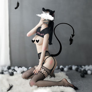 Lingerie Nera <span class=keywords><strong>a</strong></span> <span class=keywords><strong>Rete</strong></span> con Bretelle, <span class=keywords><strong>Calze</strong></span> <span class=keywords><strong>a</strong></span> <span class=keywords><strong>Rete</strong></span> al Ginocchio e Collant con Bretelle per Halloween, per Donne e Ragazze - Product Image 5