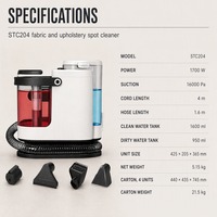 Nettoyeur de tapisserie à vapeur portable 1200W, nettoyeur de tapis désinfectant à l'eau chaude et à la vapeur avec forte aspiration 13KPa, double réservoir