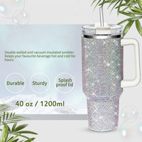Gobelet personnalisé en strass 40oz, tasse isotherme scintillante avec poignée et paille, pour café, bureau et voiture