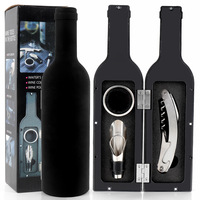 Set de cinq pièces direct du fabricant Grande bouteille de vin noir avec ouvre-bouteille de vin rouge en plastique Set de trois pièces Boîte-cadeau de vin