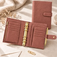 Organiseur de budget Hongbo personnalisé en cuir litchi souple A6 à 6 anneaux, couleur or rose, avec feuilles mobiles pour cartes de visite