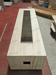 SH STONE Customized Modern Super White Travertine <strong>Outdoor</strong> Fireplace Patio Heater Propane Tank Cover Natural Gas <strong>Fire</strong> <strong>Pit</strong> <strong>Table</strong> - Product Image 5