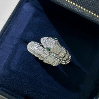 Bague ouverte en argent sterling S925, motif serpent python géométrique du zodiaque, sertie de diamants, plaquée or, taille unique