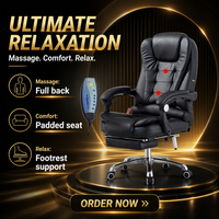 Chaise de bureau ergonomique de direction à prix avantageux avec massage 7 points, en cuir PU moderne, acier inoxydable, hauteur réglable et repose-pieds