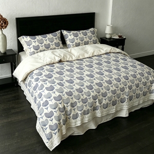 100% Cotton <strong>Duvet</strong> Cover <strong>Set</strong> <strong>Navy</strong> Blue Tulip Print Lace Trim Scandinavian 4-Piece Bedding <strong>Set</strong> for Bedroom Decor - Product Image 3