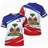 T-shirt pour adulte à manches courtes en polyester imprimé numérique motif Haïti de qualité supérieure, nouveau style d'été, parfait pour offrir en cadeau à des amis