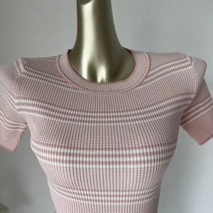 Robe longue en maille pour femme, coupe trapèze, taille haute, ajustée, manches courtes, col rond, en tissu respirant, décontractée, pour l'été, transparente - Product Image 5