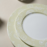 Assiettes en Porcelaine Fine P&T Motif Pissenlit, Vaisselle Ronde de 8 et 10,5 Pouces pour Hôtels, Banquets, Traiteurs, Vente en Gros