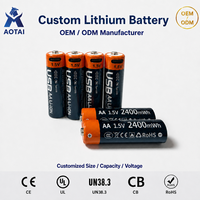 بطارية ليثيوم قابلة لإعادة الشحن بالجملة AA 2400mWh 1.5V مع شحن USB من نوع C للسماعات اللاسلكية وأجهزة نقاط البيع والتحكم عن بعد
