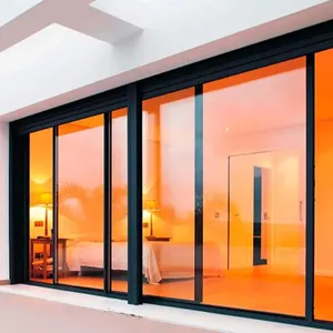 Daun empat jalur listrik pintar desain Sunnysky kaca pintu geser eksterior aluminium tahan air baja desain grafis pintu kamar tidur