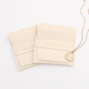 PUPPYSEW Beige 8*8cm PU Leather Bags Jewelry Pouches Jewelry Packaging Earrings Necklace Rings Package <b>Envelope</b> Bags With Logo - Product Image 2