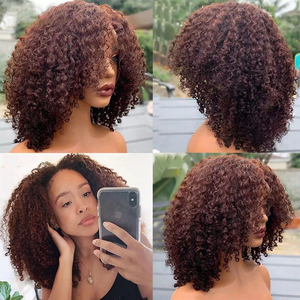 <span class=keywords><strong>Perruque</strong></span> Lace Front Cheveux Humains Bouclés <span class=keywords><strong>Afro</strong></span> Kinky Ondulés Couleur Brun Rouge, Cuticules Alignées, Offre Spéciale - Product Image 5