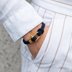 Wholesale Handmade Nylon Rope Bracelet Gold Steel Shackle Clasp Mens Sports Bracelet <strong>Valentines</strong> Day <strong>Gift</strong> - Product Image 2