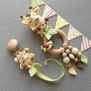 Ensemble Cadeau Personnalisation Crochet <span class=keywords><strong>Girafe</strong></span> Jouets <span class=keywords><strong>Attache</strong></span>-Sucette Hochet <span class=keywords><strong>Girafe</strong></span> Animal Jouet Poussette Chaîne - Product Image 6