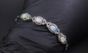 925 Silver <b>Opal</b> Tennis <b>Bracelet</b> with Geometric Hiphop Design Christian Style 5-7g for Unisex Party Jewelry - Product Image 6