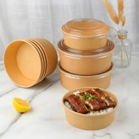 Bol en papier kraft biodégradable à paroi simple, jetable, étanche, pour soupe, à emporter, avec couvercle, pour salade, sandwich, logo personnalisé