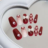Faux ongles à presser à couverture complète, forme amande, avec pointe française courte effilée et motif papillon, avec colle pour doigts (ABS), longs