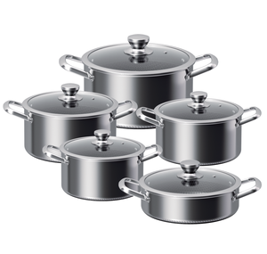 Batterie de cuisine moderne en acier inoxydable triple couche antiadhésive alvéolée, comprenant des marmites de 20/24/<span class=keywords><strong>28</strong></span>/32 <span class=keywords><strong>cm</strong></span>, une marmite peu profonde de <span class=keywords><strong>28</strong></span> <span class=keywords><strong>cm</strong></span> et couvercle en verre - Product Image 1