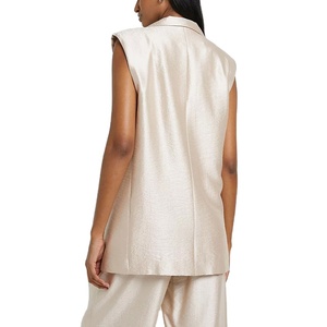 Venta <span class=keywords><strong>al</strong></span> por mayor de moda elegante señoras <span class=keywords><strong>Oficina</strong></span> abrigo de las mujeres traje de color personalizado dorado tallado sin mangas blazer para las mujeres - Product Image 2