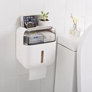 Kertas Toilet Pemegang Organizer Plastik Perekat dengan Ponsel Rak Dinding Kertas Tisu Pemegang untuk Kamar Mandi Dapur