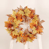 Guirlande d'Halloween et de Thanksgiving Hongyu avec petites citrouilles, feuilles d'érable bicolores, décoration d'automne pour la maison, fleurs en soie, taille 40