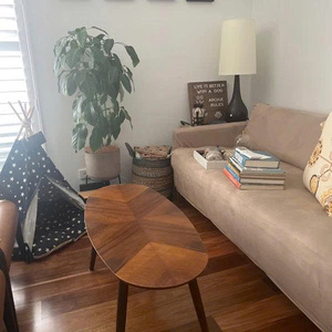Table basse ovale en noyer, table centrale en bois de noyer, grande table basse, table basse de style mid-century, table basse scandinave moderne - Product Image 4