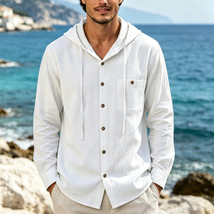 <span class=keywords><strong>Camicia</strong></span> Casual da <span class=keywords><strong>Uomo</strong></span> con Cappuccio in Misto Cotone e <span class=keywords><strong>Lino</strong></span>, Vestibilità Ampia, con Bottoni e Tasca sul Petto, Ideale per Vacanze e <span class=keywords><strong>Spiaggia</strong></span> Hawaiana - Produzione Jiaer - Product Image 1