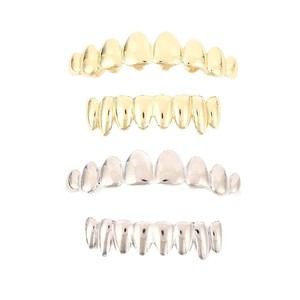 Grillz Hip Hop irréguliers à huit dents pour hommes et femmes, accessoires dentaires plaqués or brillant - Product Image 5